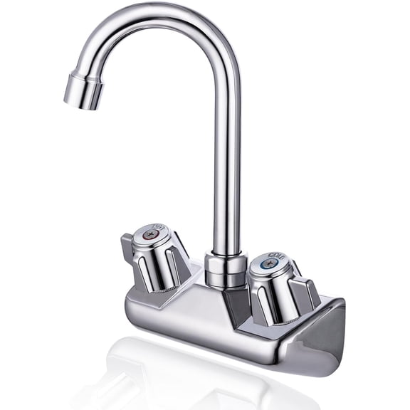 Commercial Sink Faucet Wall Mount with Gooseneck Spout and Knob Handles Brass Kitchen Faucet for Utility Laundry Restaurant Bar