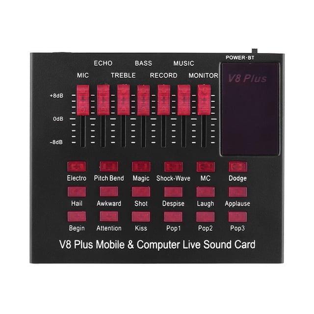 Tarjeta de Sonido V8plus para Transmisiones en Vivo, Micrófono y Kit de Streaming para PC y Móvil, Versión en Inglés, Ideal para Cantar y Crear Ambiente en Directos.