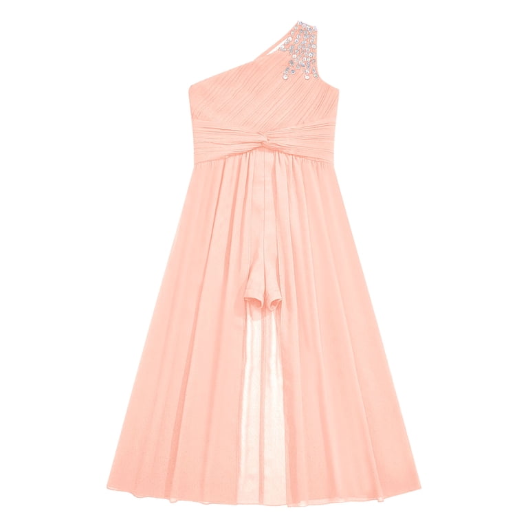 YONGHS Flower Girls One Shoulder Beaded Chiffon Bridesmaid Romper Dress Wedding Prom Party Gown Pink 14 - Walmart.com YONGHS Flower Girls One Shoulder Beaded Chiffon Bridesmaid Romper Dress Wedding Prom Party Gown Pink 14 - Walmart.com