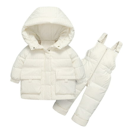 

ZCFZJW 2Pcs Baby Boys Girls Snowsuit Winter Warm Down Puffer Coats Outerwear Clothes Hooded Jacket Snow Ski Bib Pants Outfits Ski Suit Set(Beige 3-4 Years)