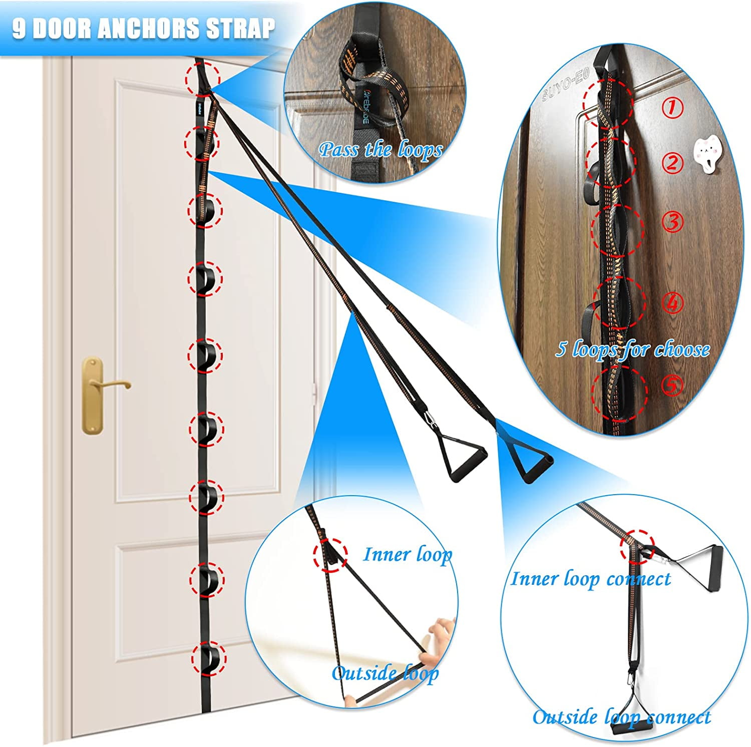 Brebebe Nylon Door Anchor Strap for Resistance Exercise, Resistance Bands  Portable Home Gym.Punching-Free