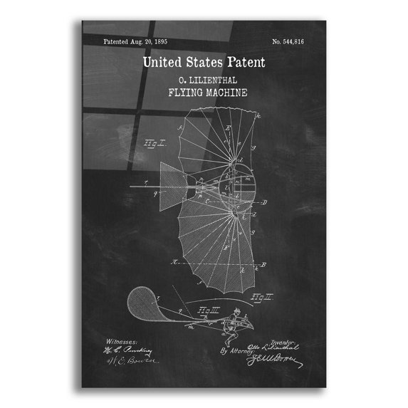 Epic Art 'Flying Machine Blueprint Patent Chalkboard,' Acrylic Glass Wall Art, 16"x24"