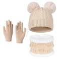 thumbnail image 2 of 3 Pcs Kids Winter Beanie Hat Scarf Gloves Set Boys Girls Knit Thick Warm Fleece Lined Sets for Outdoor Play Ski Wear Khaki 2-10 Years, 2 of 5