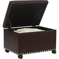 thumbnail image 4 of Leather Storage Ottoman Bench with Steerable Rolling Wheels, Rectangle 24 Inch Foot Rest Ottomans Stool for Living Room Bedroom (Vintage Brown), 4 of 6