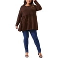 thumbnail image 2 of Agnes Orinda Women's Plus Size Babydoll Tops Long Sleeve Crew Neck Casual Loose Peplum Blouses Tunics 4X Brown, 2 of 5
