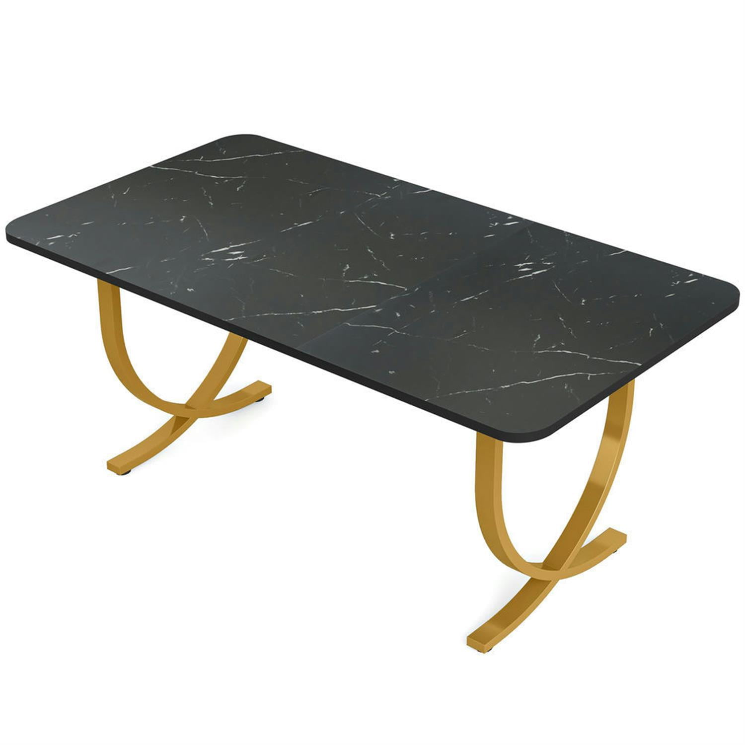 Demi Bonn 63" Modern Rectangular Dining Table for 4-6 People, Kitchen Dinner Table with Faux Marble Table Top for Dining Room, Home, Black