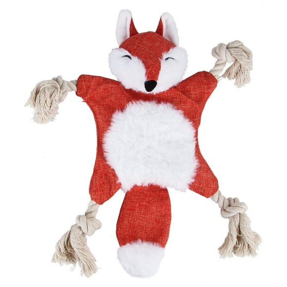 Stuffless Dog Toys for Puppy, Crinkle Squeaky Dog Chew Toys Plush Squirrel Dog Toy with Rope Knots for Small Dogs (The Fox)