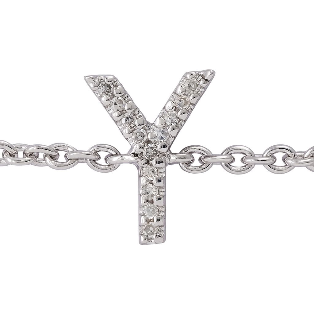 Silver Diamond Initial Y Bracelet 7+1"