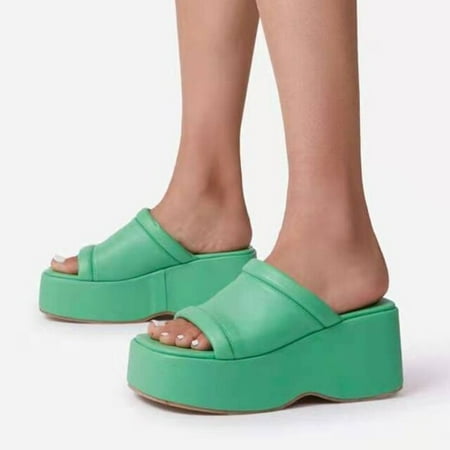 

QWZNDZGR Rimocy Chunky Platform Slippers for Women Square Toe PU Leather Wedge Sandals Woman Summer 2022 Thick Bottom Female Flip Flops