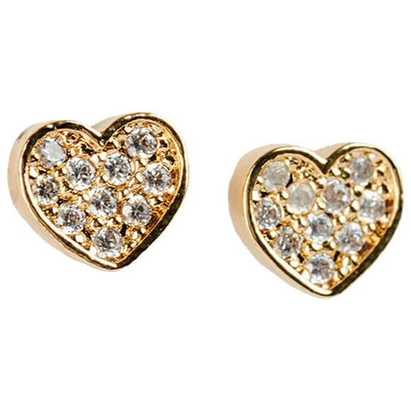 Aretes Mujer de Corazón LuckyLy, Baño de Oro 14k o Color Plata y Zirconia Cúbica, Modelo Melody dorado UNITALLA