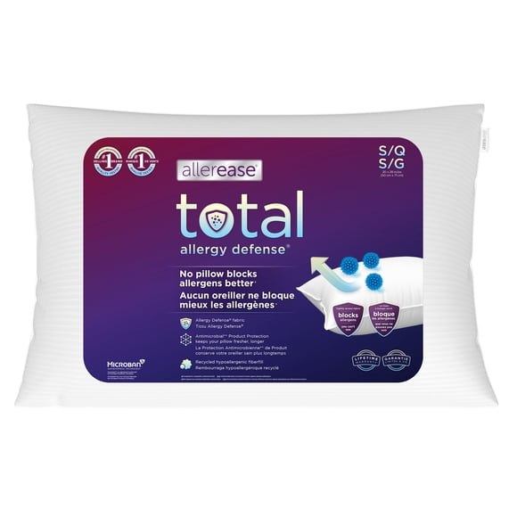 AllerEase Total Allergy Defense Bed Pillow, Standard- Antimicrobial, 2 Count