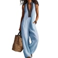 thumbnail image 4 of LEKODE Women Jumpsuits Linen Cotton Jumpsuits Wide Leg Jumpsuit Button Down Jumpsuits with Pockets Cotton Jumpsuits for Women Summer Outfits Rompers Vacation Outfits for Women 2026 Blue XXL, 4 of 6