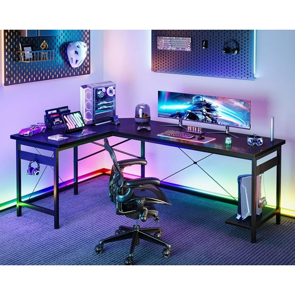 66" L Shaped Gaming Desk, Corner Computer Desk, Sturdy Home Office Computer Table, Writing Desk, Larger Gaming Desk Workstation, Black