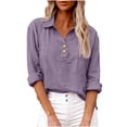 thumbnail image 7 of DENGDENG 3/4 Sleeve Linen Tops for Women Casual Button V Neck Collared Tunic Summer Spring Boho Blouses Outfits, #01 Purple XXL, 7 of 7