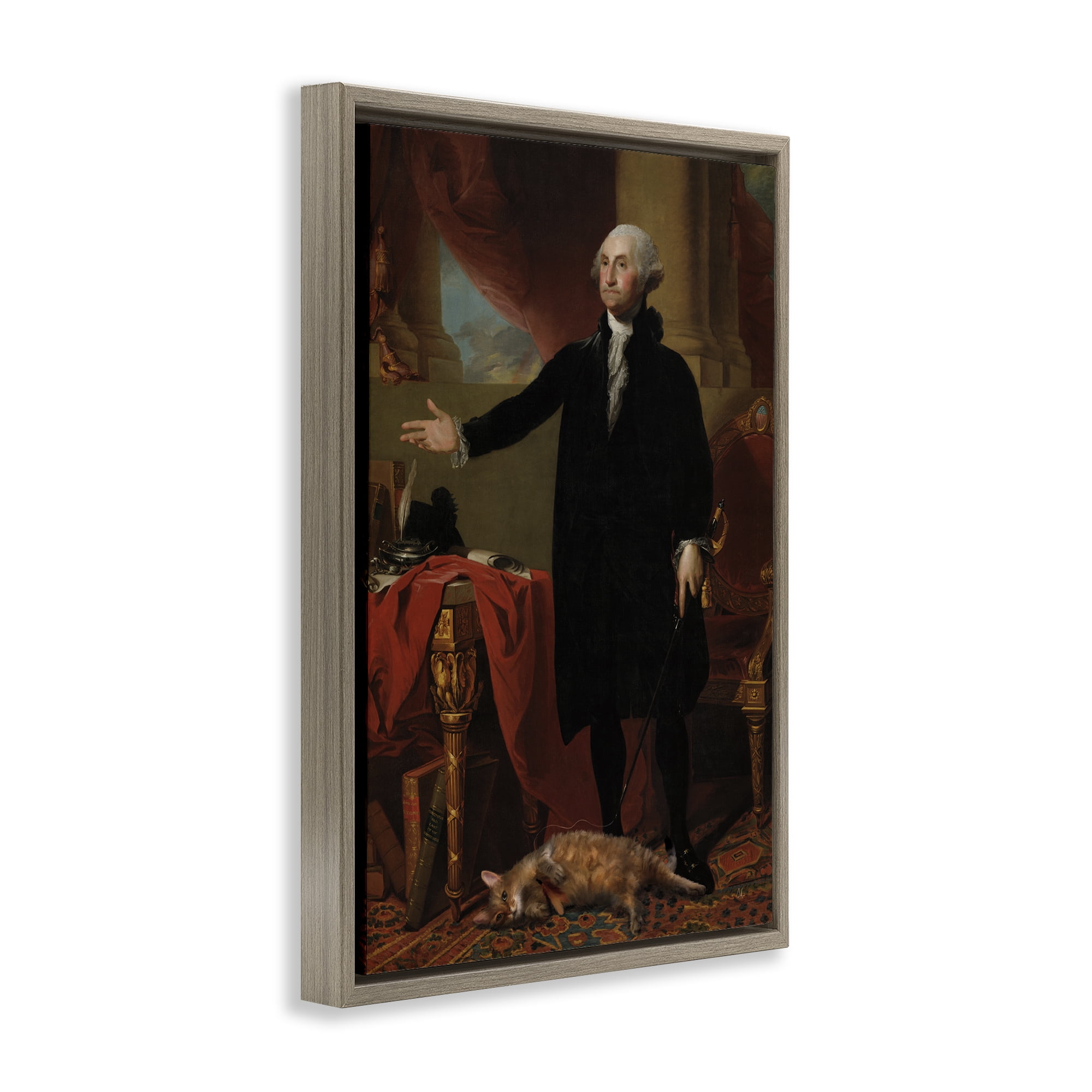 Stupell Industries Purrsuit Of Liberty Historical Cat Brown Framed Floater Canvas Wall Art, design by Sarah Adams