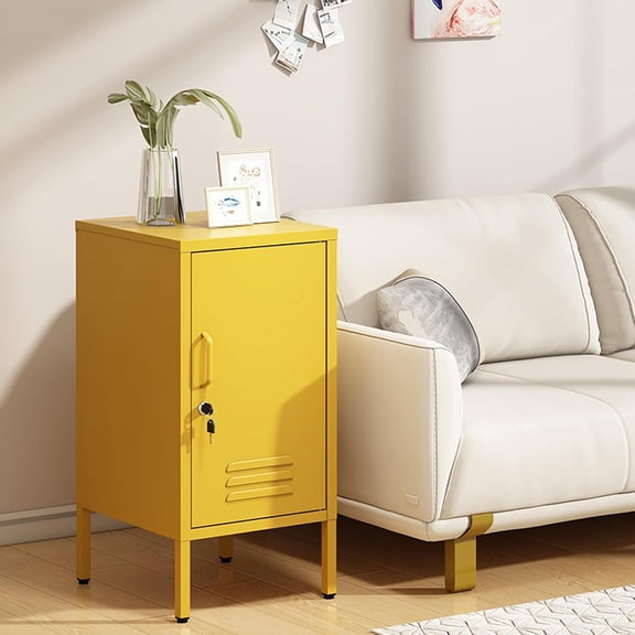 Metal Locker End Table,Modern Minimalist Room Side Table with 2 Adjustable Shelf,Anti-Tilt Design,Multi Storage Cabinet for Living Room Bedroom, Easy to Assemble