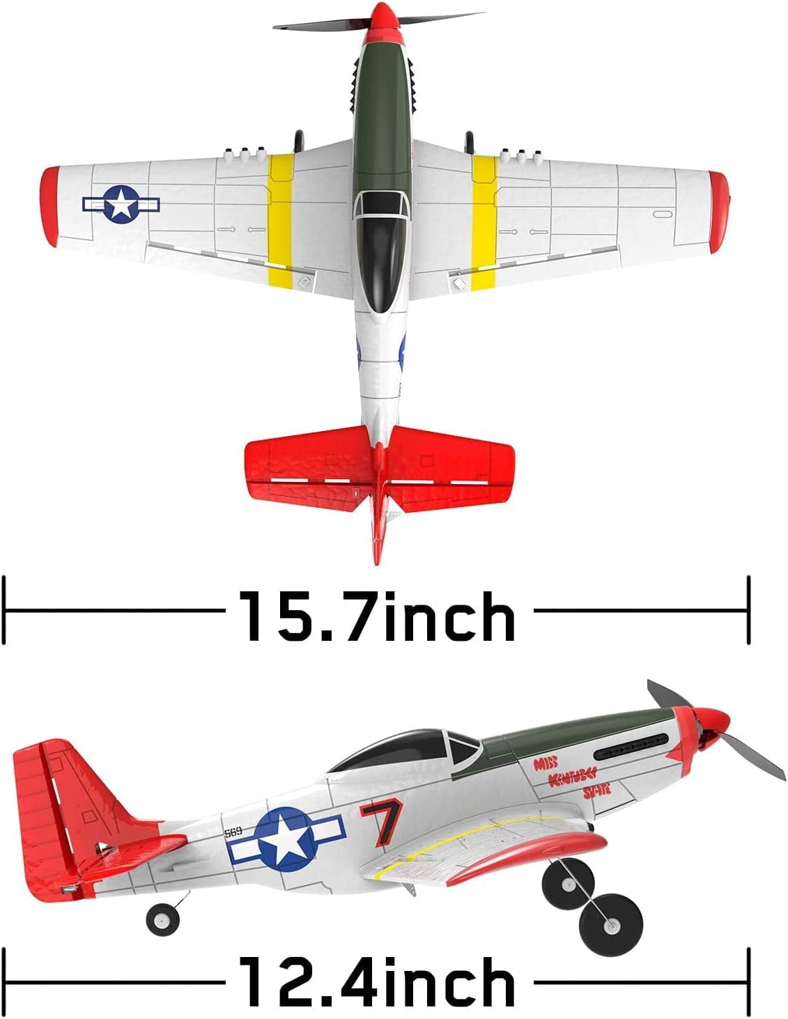 P51D 4CH 2.4GHz Remote Control Mustang Warplane. Ready to Fly with 3 Flight Modes. Perfect Beginner Airplane (15-3/4"/400mm Wingspan)