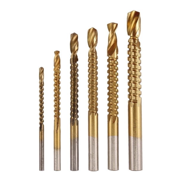Juego de Brocas Titanio 6 Piezas, PerforacióN Orificio Broca Dentada HSS, Kit para Metales Carpintero 3-8 Mm