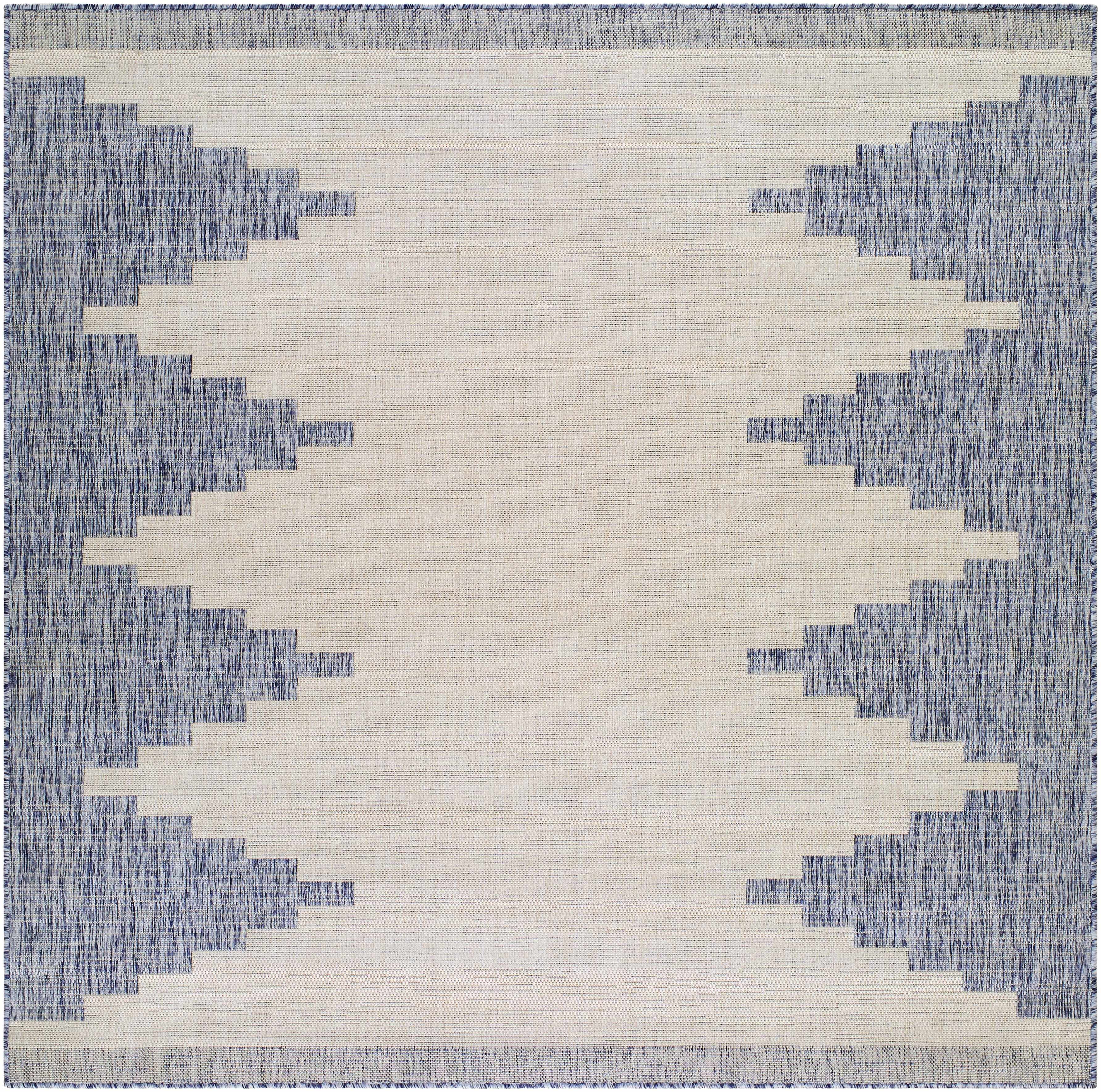 Hauteloom Djugun Outdoor Area Rug - Outside Porch Patio Rug Carpet - Waterproof Rug - Geometric - Blue, Gray, Beige - 8'10" x 12'