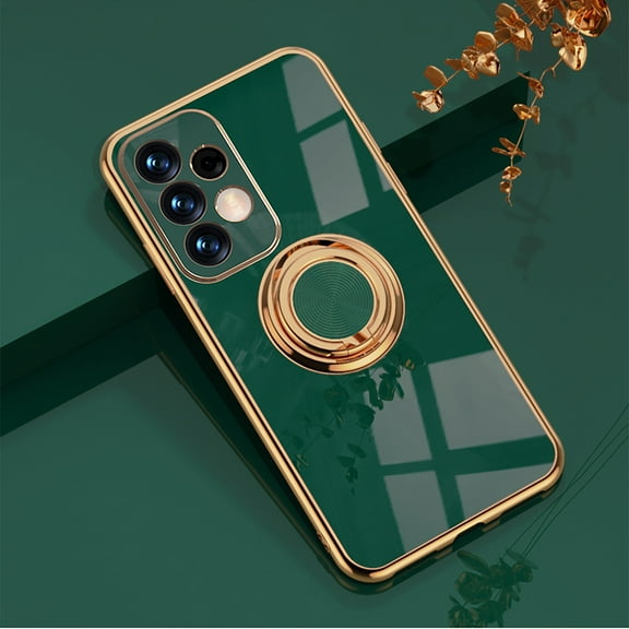 Samsung Galaxy A53 Case Women Girls TPU 360 Rotation Ring Stand Cases with Stand Glitter Plating Edge Work with Magnetic Mount Slim Luxury Cover, Darkgreen