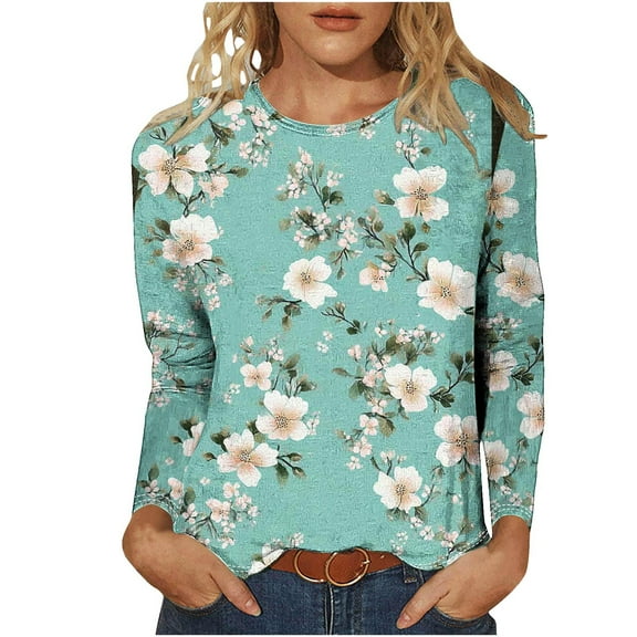 SHE IS My Items Womens Long Sleeve V Neck T Shirts Plus V Neck Tops for Women Loose Fit Womens Long Sleeve Blouses Floral Basic Tshirts Shirts for Women Plus Size