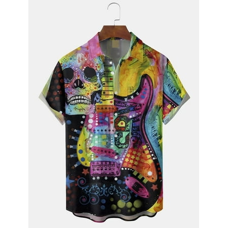 

MLFU Boys Skull and Bones Shirt Short Sleeve Button Down Casual Stylish Cotton Shirt Party Costume for Teen and Adult