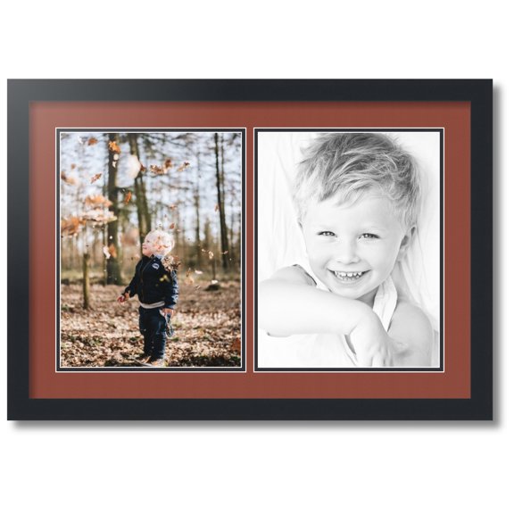 ArtToFrames Collage Photo Picture Frame with 2 - 10x13 Openings, Framed in Black with Cognac and Black Mats (CDM-3926-37)