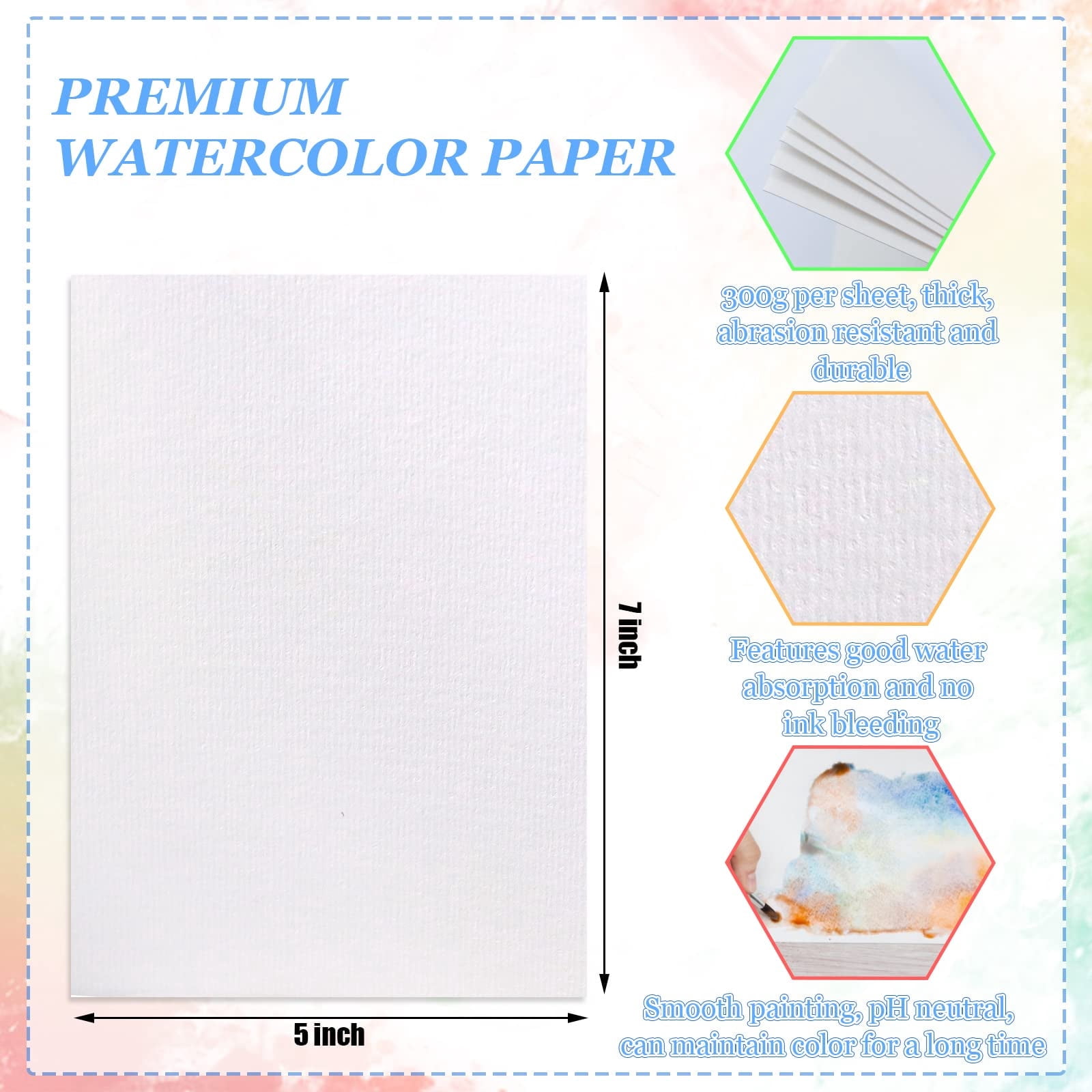 ZYNERY Watercolor Paper, Heavyweight 300g Cotton, 130 Sheets, 5 x 7 Inch, White