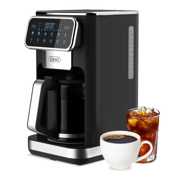 Gevi Cafetière Programmable 12 Tasses avec Écran Tactile, Infusion Rapide et Forte, Arrêt Automatique, Plaque Chauffante 4 Heures, Option Café Glacé, Système Anti-Goutte, Filtre Permanent