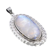 Natural Large Oval Blue Moonstone 925 Sterling Silver Design Statement Pendant Gift Jewelry