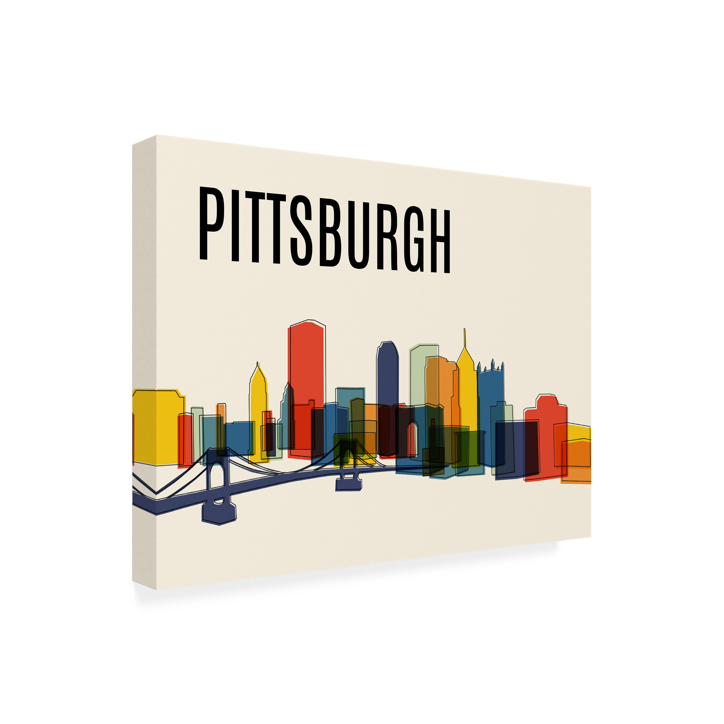 Canvas Wall Art - Tom Quartermaine 'Pittsburgh Mid Century Modern Cityscape' Wall Art for Living Room, Bedroom, or Office DÃ©cor by Trademark Fine Art - 32 x 24 Inches