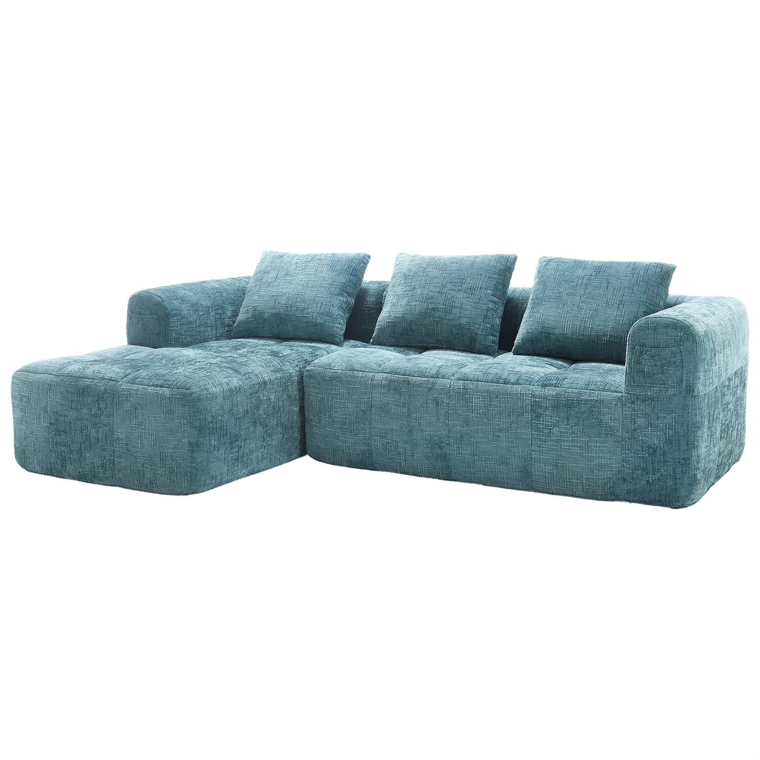 Demi Bonn 98" L-Shaped Modular Sectional Sofa with Chaise, Side Pockets, Modern Comfort Couch, Compression-Free Installation for Living Room, Blue