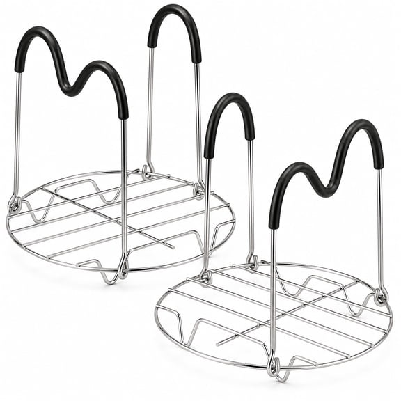 2 Pack Stainless Steel Steamer Rack Trivet with Silicone Handles, Round Pressure Cooker Steaming Stand for 6 Qt and 8 Qt Electric Cookers