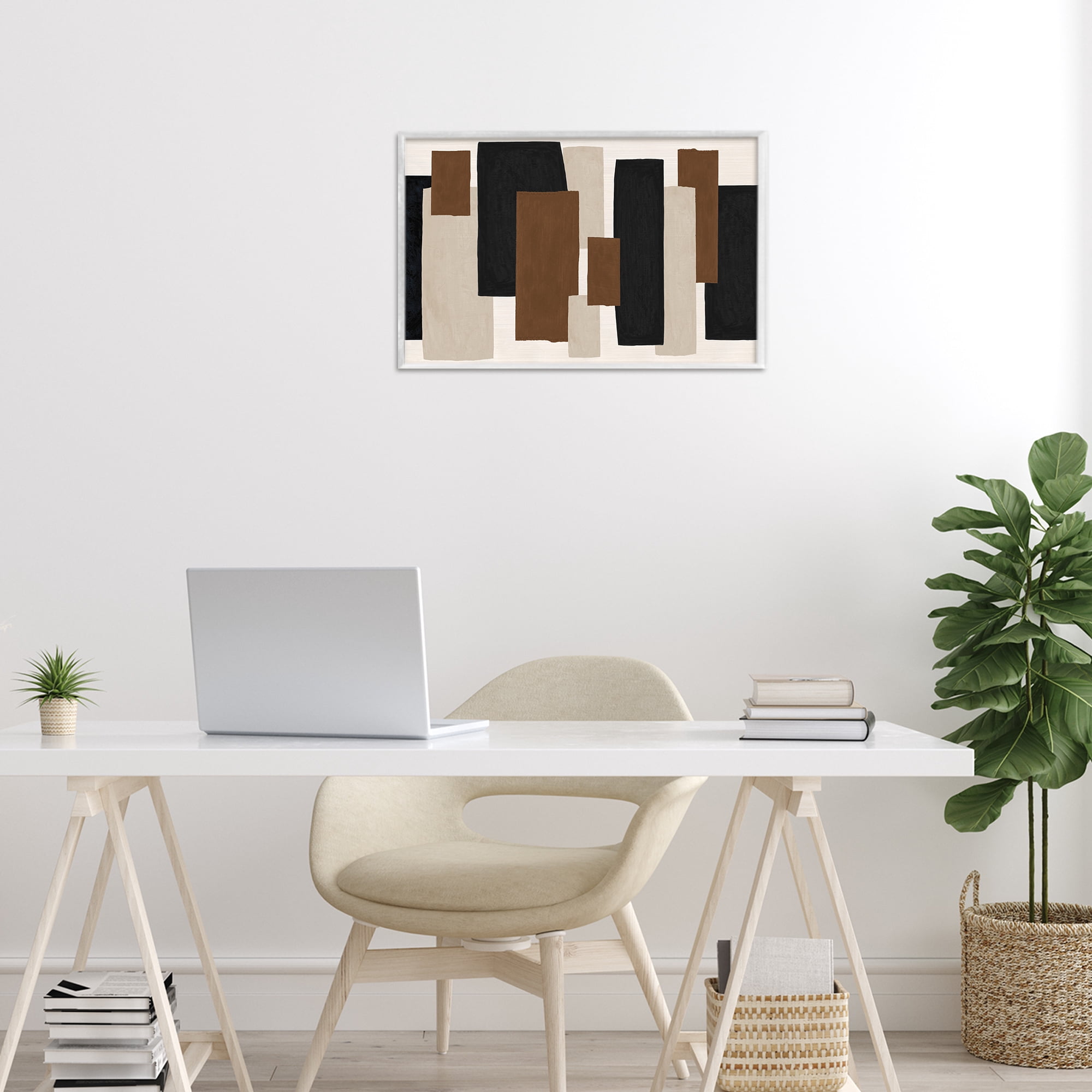 Stupell Industries Minimal Vertical Blocks in Earth Tones White Framed Giclee Art, design by Janet Tava