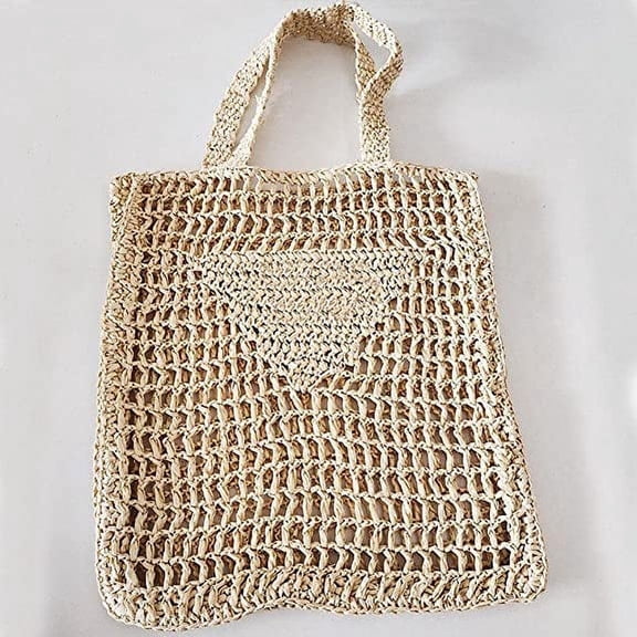 Nvzi -b Handmade Straw Bag,Travel Beach Fishing Mesh Bag, Straw Woven Bag Female Pastoral Style Weaving Hollow Shoulder Bag