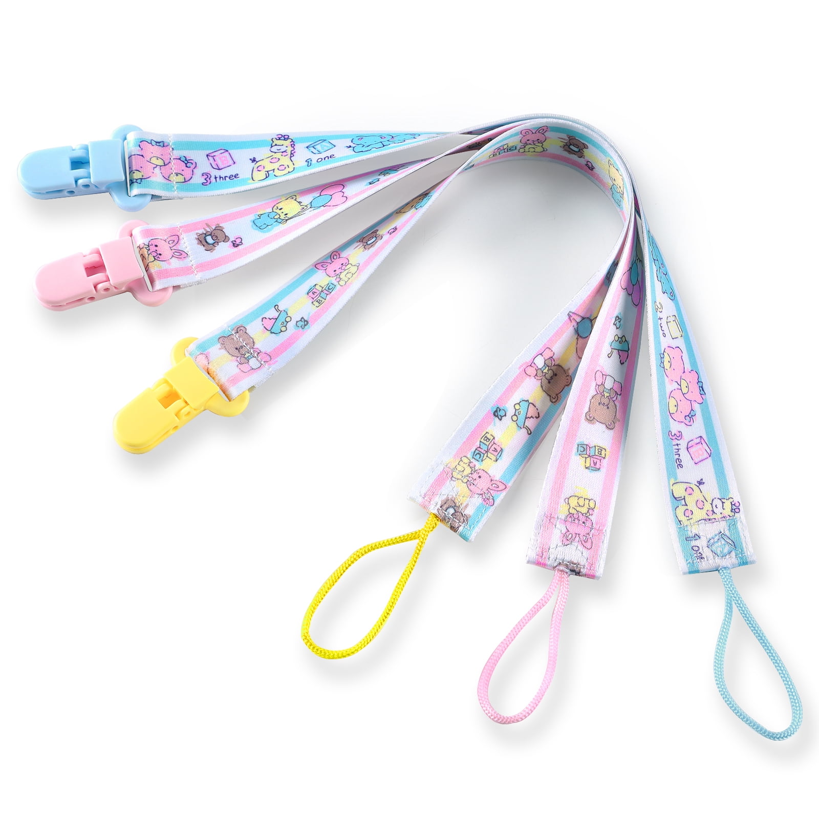 Littleforbig Adult Pacifier Clip Little Cuties 3 Paci Clips Set - Pink, Yellow, Blue