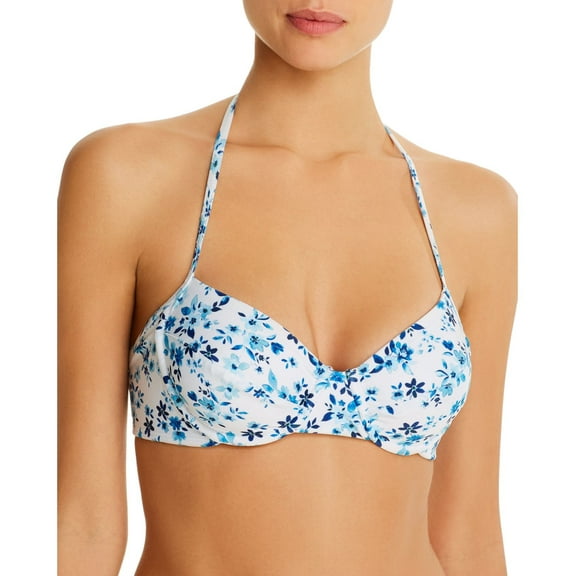 Shoshanna Starboard Floral Bra Halter Bikini Top, White, B
