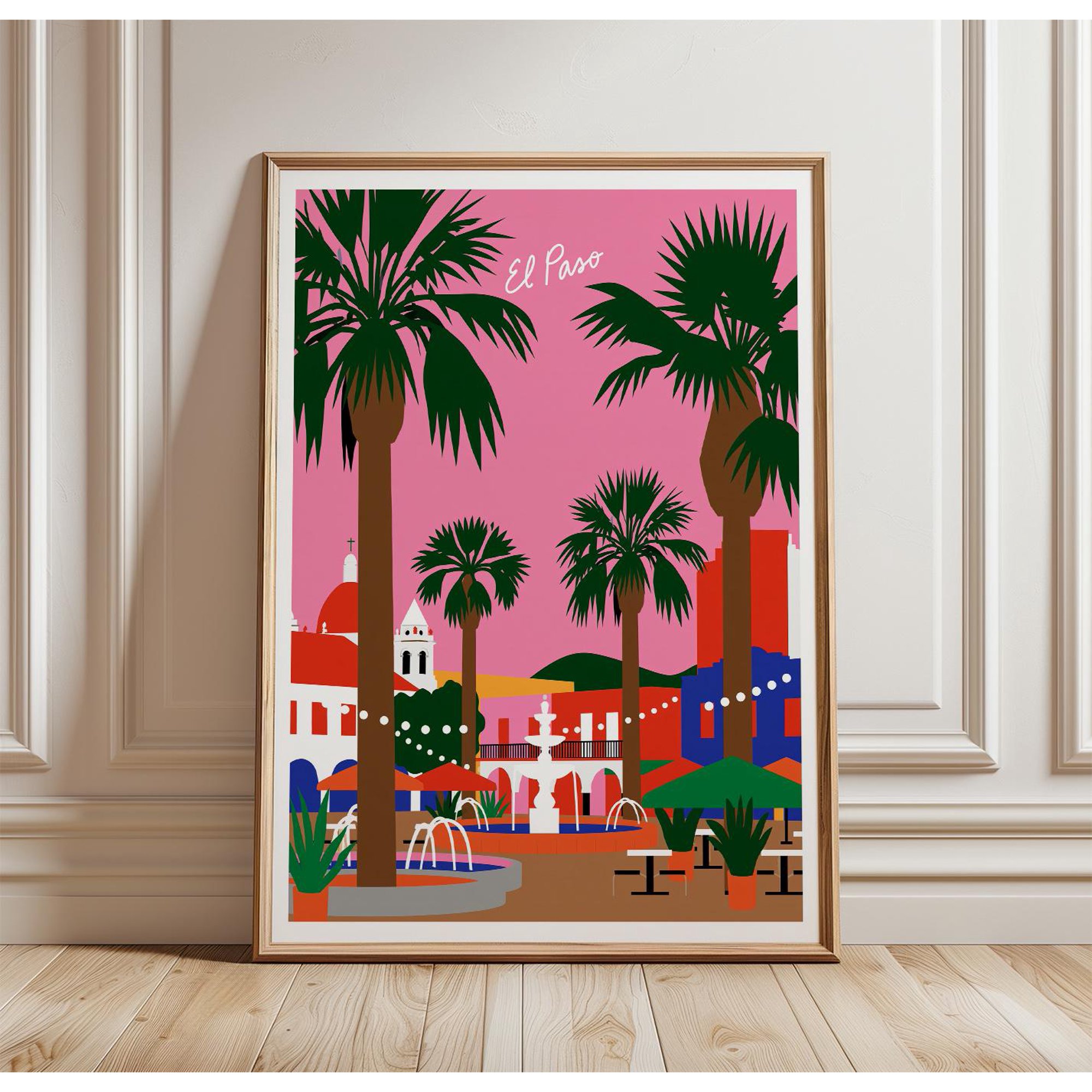 El Paso Travel Plaza Wall Art Desert City Print Home Decor Office Wall Art Living Room Decor, Paper Poster Only
