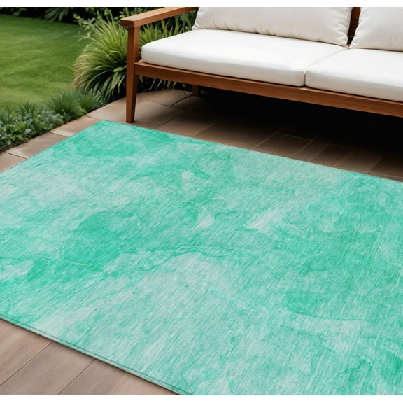 9' X 12' Teal Blue And Aqua Nautical Washable Indoor Outdoor Area Rug
