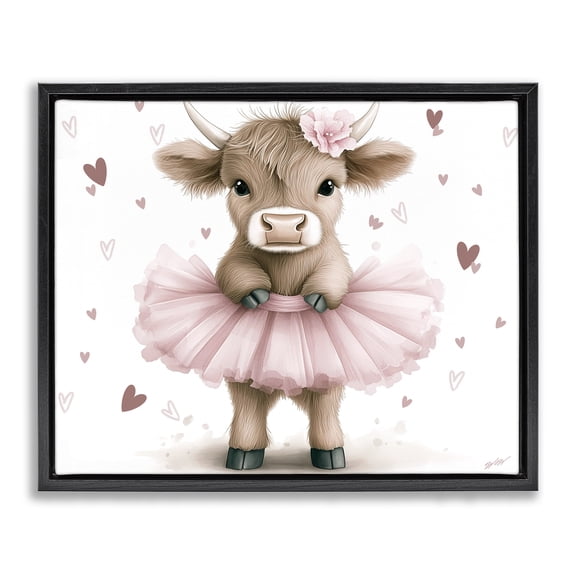 Stupell Industries Cottage Baby Calf with Tutu Black Floating Frame Canvas Art, 21 x 17, by Whimsical Wonders