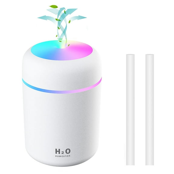 Hootek Portable Mini Humidifier with LED Light – 300ML Capacity, USB Charging, Whisper-Quiet, 2 Spray Modes, Cool Mist, Auto Shut-Off, Perfect for Bedroom, Office & Car, White