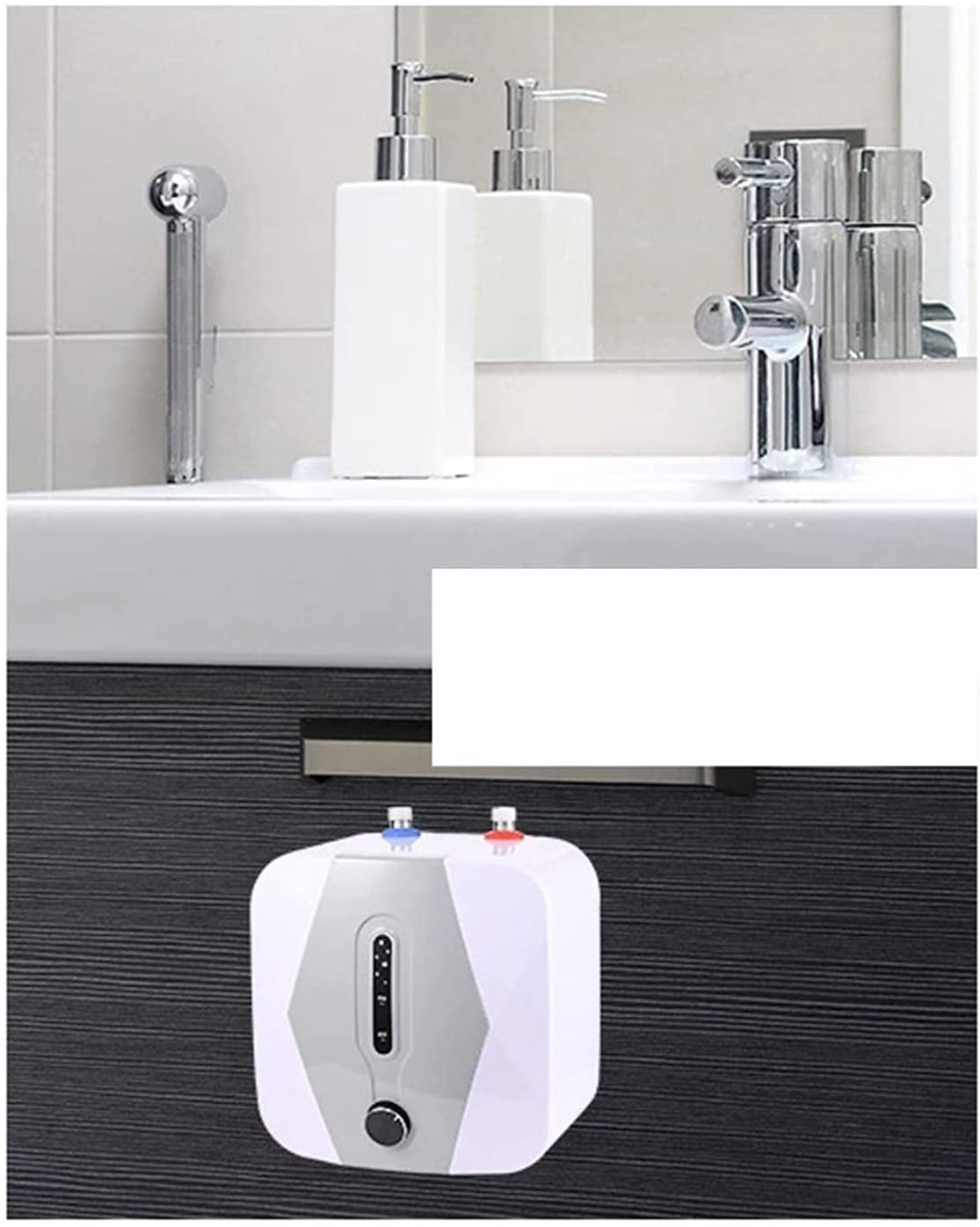 FETCOI 110V Electric Water Heater Bathroom Kitchen Instant Hot 1500W Hot Water Tankless (Gray)