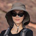 thumbnail image 4 of YAOBAMM Basin Hat Women Fisherman Hat Wide Brim Shawl Design Adjustable Windproof Rope Lightweight Ponytail Hole Visor Hat, 4 of 7