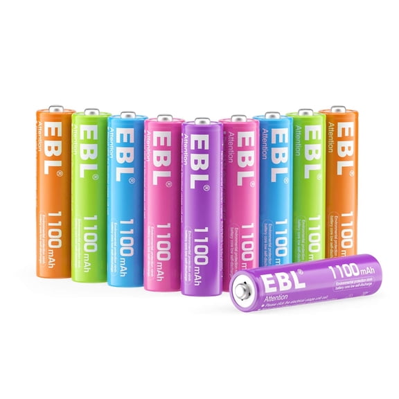 EBL AAA Rechargeable Batteries 1100mAh (10 Pack- 5 Color in One Box), 1.2V Ni-Mh Triple A Battery