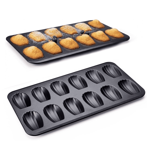 2 Packs Madeleine Pan, Heavy Duty Carbon Steel Shell Shape Tea Cake Baking Pan, 12 Well Nonstick Madeleine Cookie Mold