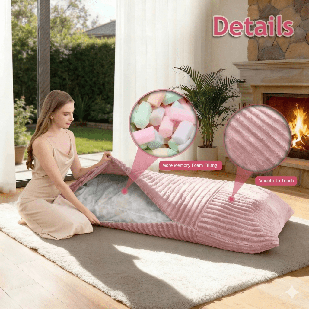 76" Oversized Convertible Bean Bag Sofa Bed with Washable Cover, Folding Memory Foam Reading Chair for Adults, Comfortable Reclining Floor Couch for Living Room and Movie Nights