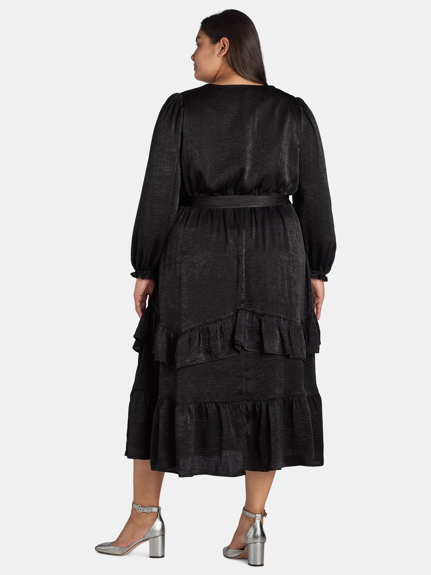 Terra & Sky Women's Plus Size Surplice Maxi Dress with Long Sleeves, 0X-5X