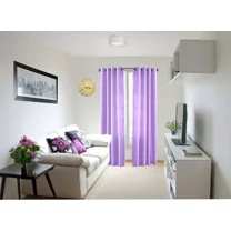 2 Panels MG Semi Transparent Silky Shiny Faux Solid Lilac Light Purple Window Curtain 6 Grommets per panel 52inch width x 95inch length each