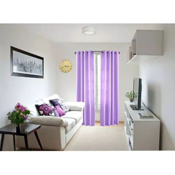 2 Panels MG Semi Transparent Silky Shiny Faux Solid Lilac Light Purple Window Curtain 6 Grommets per panel 52inch width x 95inch length each