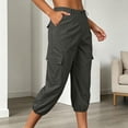 thumbnail image 2 of Hurxie Cargo Capri Pants for Women High Waisted Elastic Knit Waist Casual Capris Trousers Cropped Pants Dark Gray,M, 2 of 8